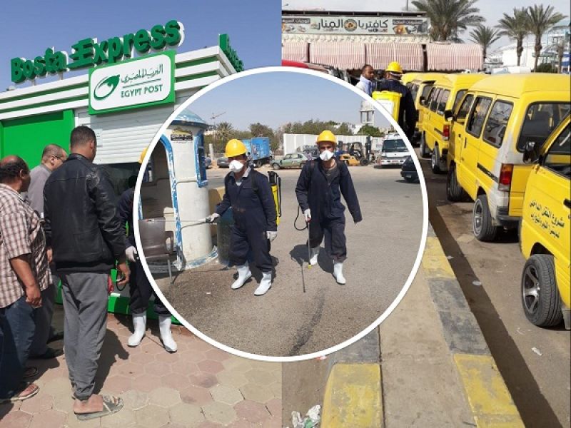تطهير وتعقيم جميع مواقف السيارات والمنشآت الخدمية بمدينة الشيخ زايد